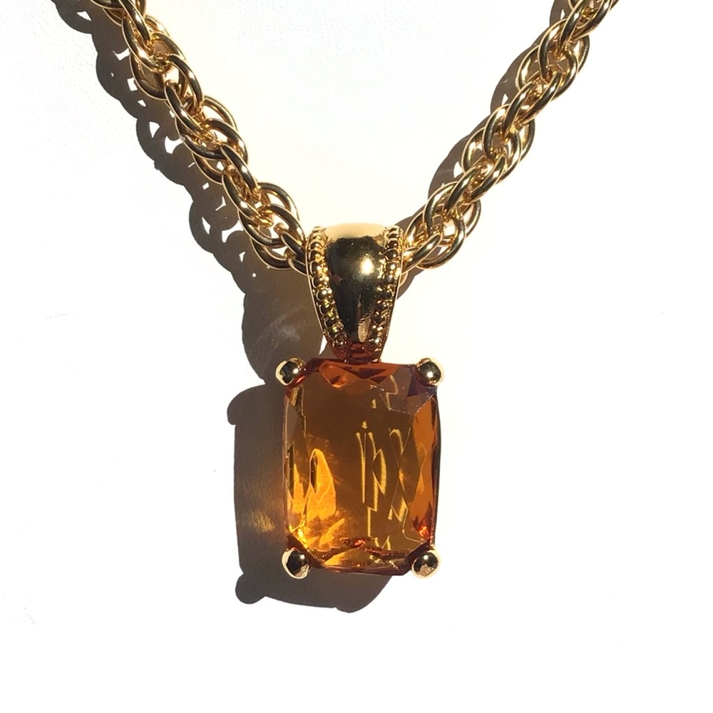 Vintage Joan Rivers Goldtone Topaz Pendant Swarovski Crystal Topaz Necklace